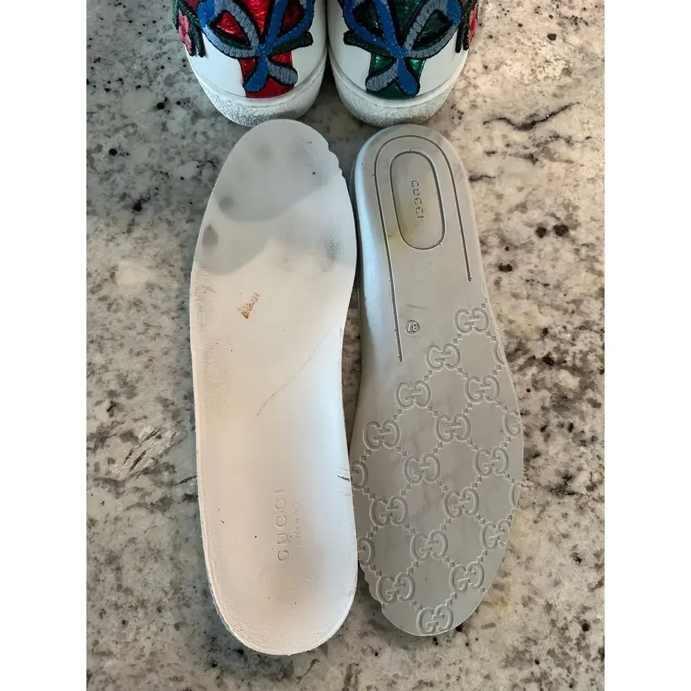 Iconic Gucci Ace embroidered low-top floral sneakers signature stripe size 36.5
